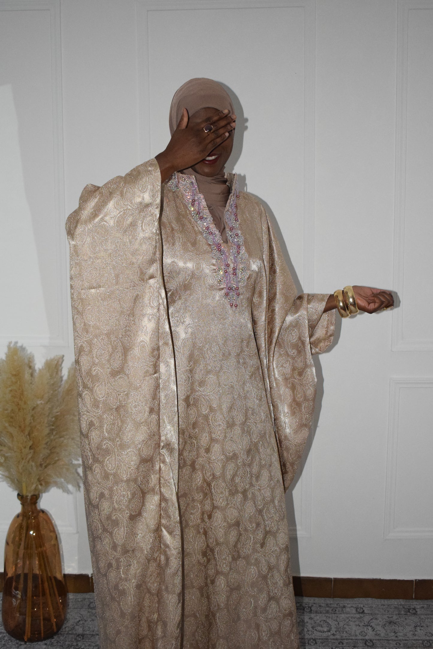 Robe longue en brocart de coton