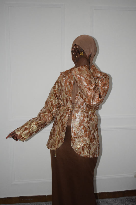 Veste en brocart bronze et or
